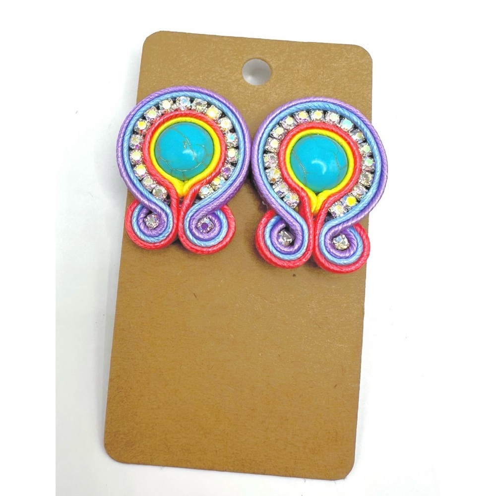 Soutache Pink & Lavender & Blue Beautiful Rhinestone Earrings